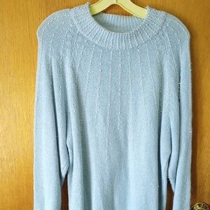 Incognito Large Light Blue Beaded Women's Sweater. Silk Angora Wool Nylon, As Is
